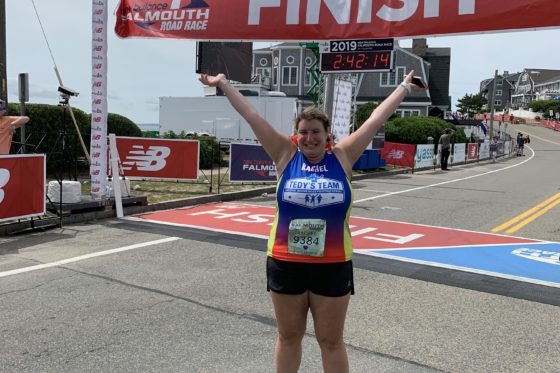 Rachel at finish line of Falmouth Road Race