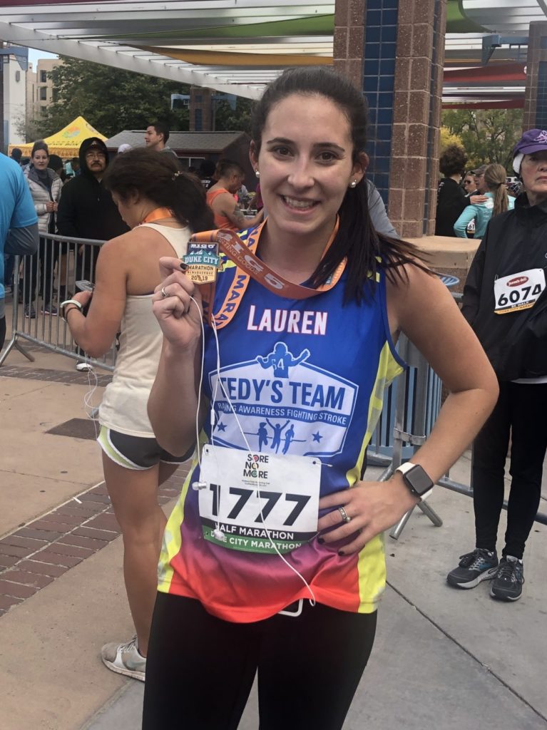 Lauren Machado after she completed the Duke City Half Marathon